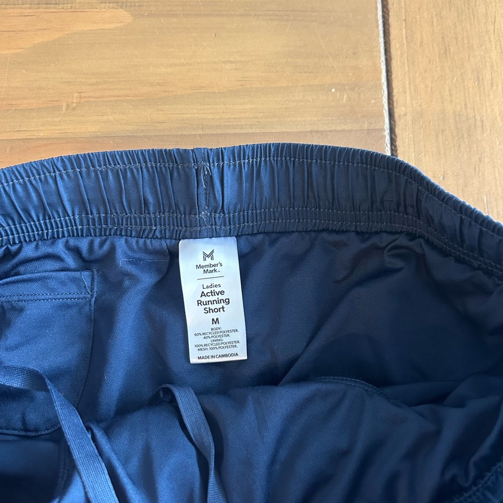 Women's Navy Athletic Running Shorts with Light Blue Trim - Picture 2 of 3